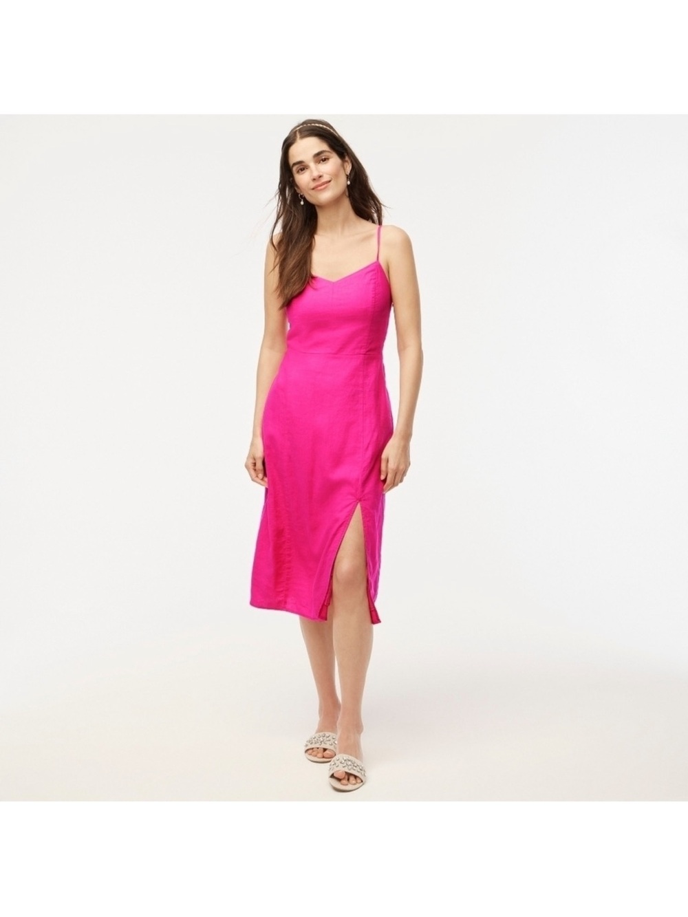 J crew pink linen-blend slip midi dress size 14
